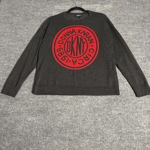 DKNY Sweater Womens‎ Medium Charcoal Gray Circa 1989 Logo Pullover Crewneck Knit